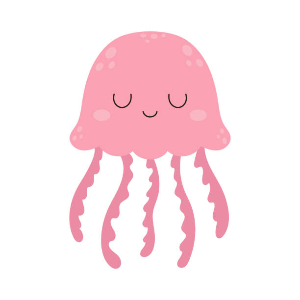 illustrazioni stock, clip art, cartoni animati e icone di tendenza di illustrazione vettoriale con simpatiche meduse in stile cartone animato - jellyfish