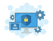 istock Illustration for setting up computer security. Vector illustration of managing computer privacy. 1391741246