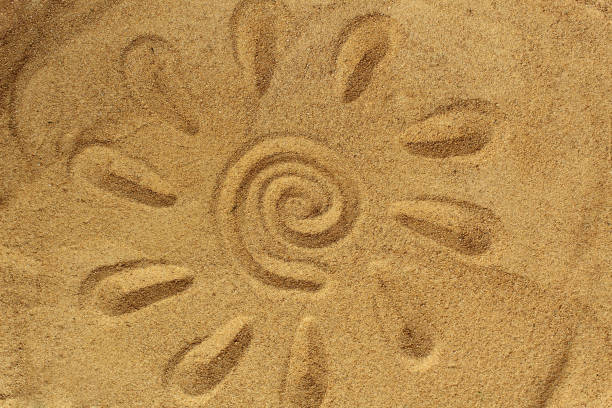 istock The sun with rays is painted on the sand 1391744195