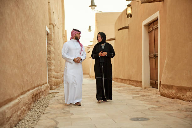 istock Middle Eastern couple visiting Diriyah ruins near Riyadh 1391746640