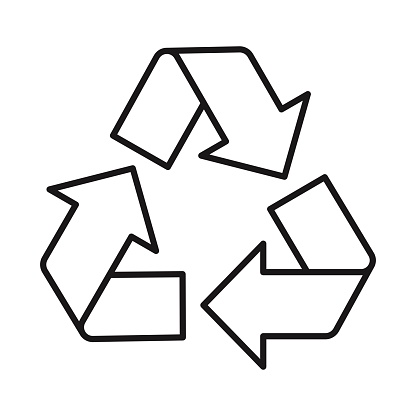 Arrows circle. Mobius loop. Recyclable. Recycling symbols. Percentage symbol. Vector illustration. Black and white. White background. Line drawing.