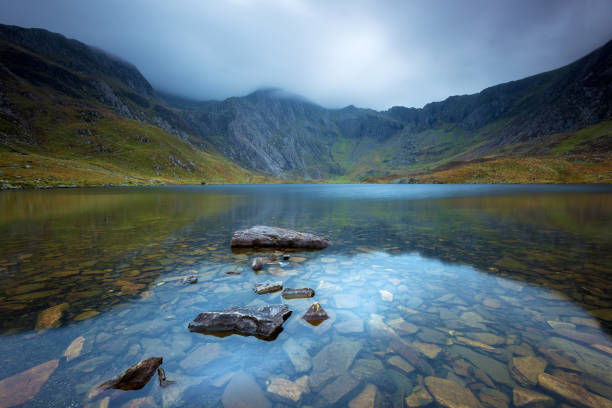 Drone view of Llyn Peris, Wales, UK