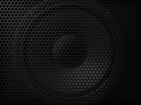 Speaker background of metal mesh, loudspeaker cover grid with vector realistic steel pattern. Sound music round loudspeaker or boombox player and audio dynamic cover grate mesh with holes