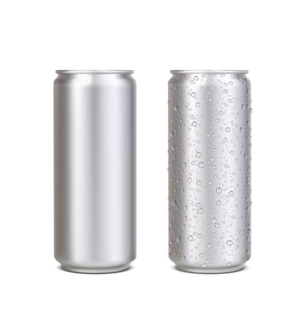 realistyczna aluminiowa puszka z kroplami wody, słoiki - drink energy drink can isolated stock illustrations