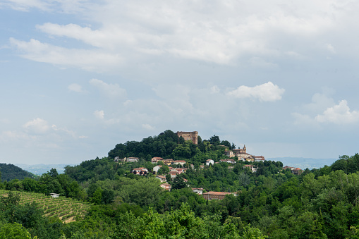 View of Monticello d'Alba with Castello, Piedmont Italy
