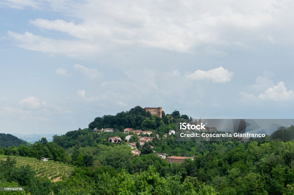 Cityscape of Monticello d'Alba View of Monticello d'Alba with Castello, Piedmont Italy Castle Stock Photo