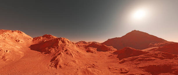 istock Mars planet landscape, 3d render of imaginary mars planet terrain 1391764103