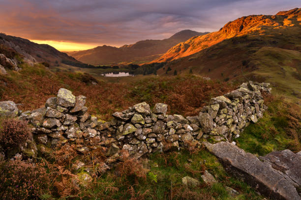 istock Old Stone Wall Sunrise, Blea Tarn, Lake District, UK. 1391764456