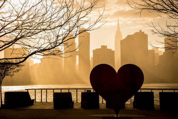 beautiful scenery silhouette of new york city during late afternoon - landscape city manhattan skyline imagens e fotografias de stock