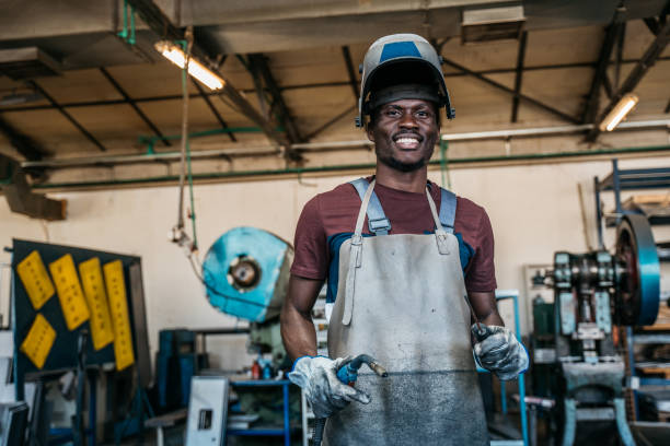 Afro American welder stock photo