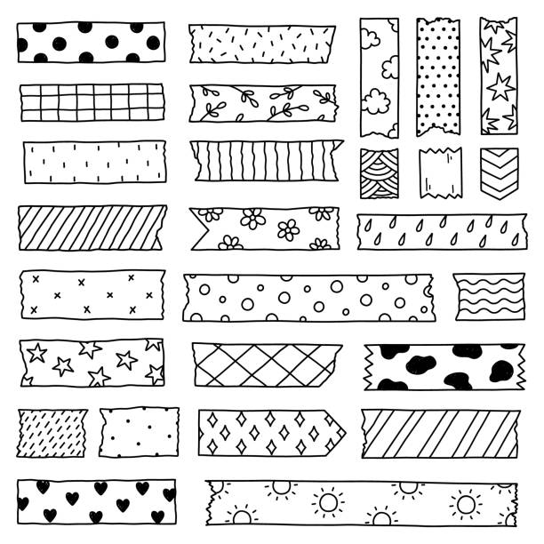 Set Of Washi Tape Strips With Various Cute Designs Isolated On White  Background Scotch Paper Sticker Vector Handdrawn Illustration In Doodle  Style Perfect For Cards Decorations Stock Illustration - Download Image Now  