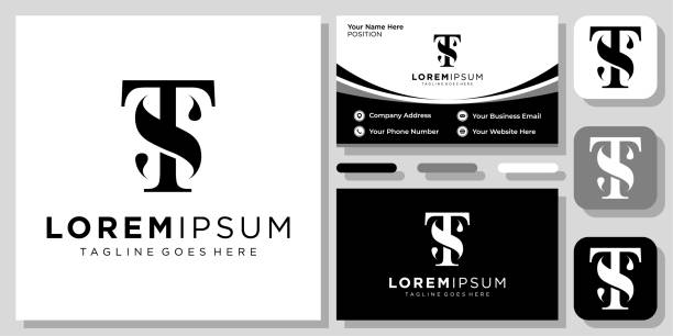 Initials Letters TS ST Serif Classic Luxury Elegant Black Icon  Design with Business Card Template Initials Letters TS ST Serif Classic Luxury Elegant Black Icon  Design with Business Card Template pics of a letter t in cursive stock illustrations