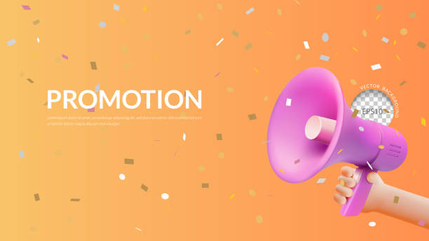 istock Promotion banner, 3D pink megaphone with confetti on orange background, Vector illustration 1391769941