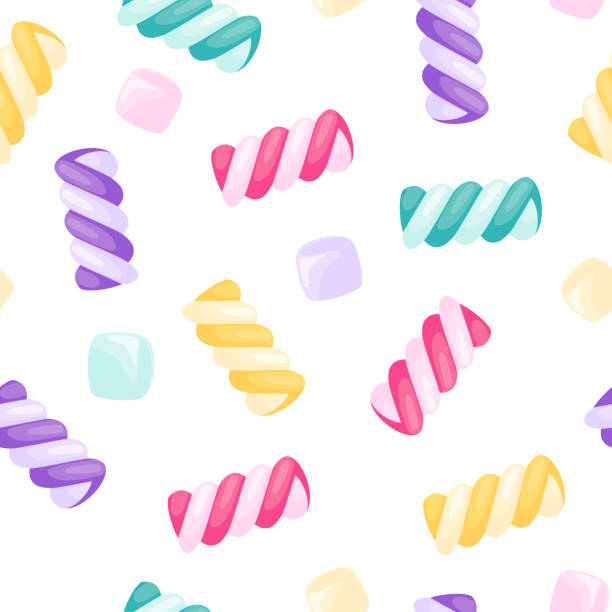 marshmallow-drehungen, nahtloses muster - peppermint candy stick striped stock-grafiken, -clipart, -cartoons und -symbole
