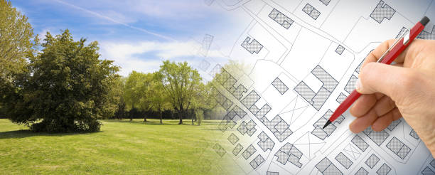 istock Imaginary city map of territory with public park, meadow and trees 1391775120