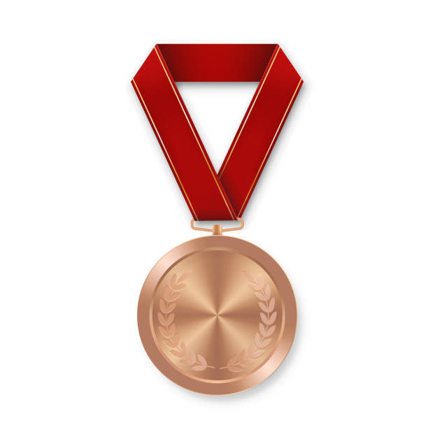 istock Bronze award sport medal for winners with red ribbon 1391775619