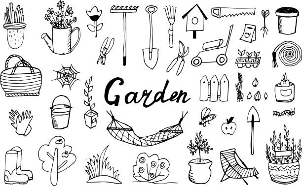 the garten - gardening shovel trowel flower stock-grafiken, -clipart, -cartoons und -symbole
