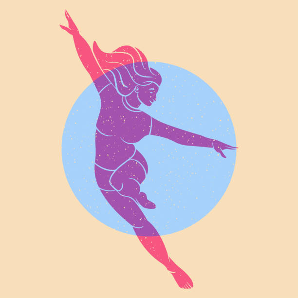 Inviting, flying, dancing girl, woman. The concept of freedom, movement, life and joy. Colorful cute screen printing effect. retro print effect. Vector illustration. Inviting, flying, dancing girl, woman. The concept of freedom, movement, life and joy. Colorful cute screen printing effect. retro print effect. Vector illustration. aerobics stock illustrations