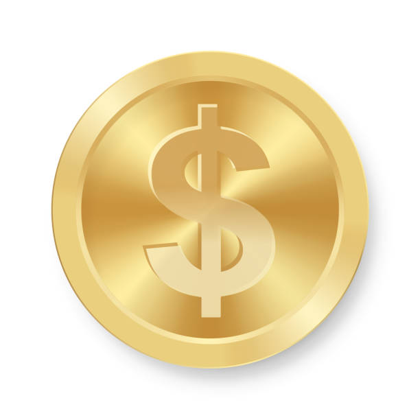 золотая долларовая монета концепция веб-интернет-валюты - glossy ibis stock illustrations