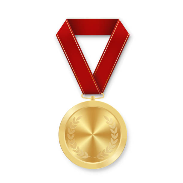 istock Golden award sport medal for winners with red ribbon 1391778687