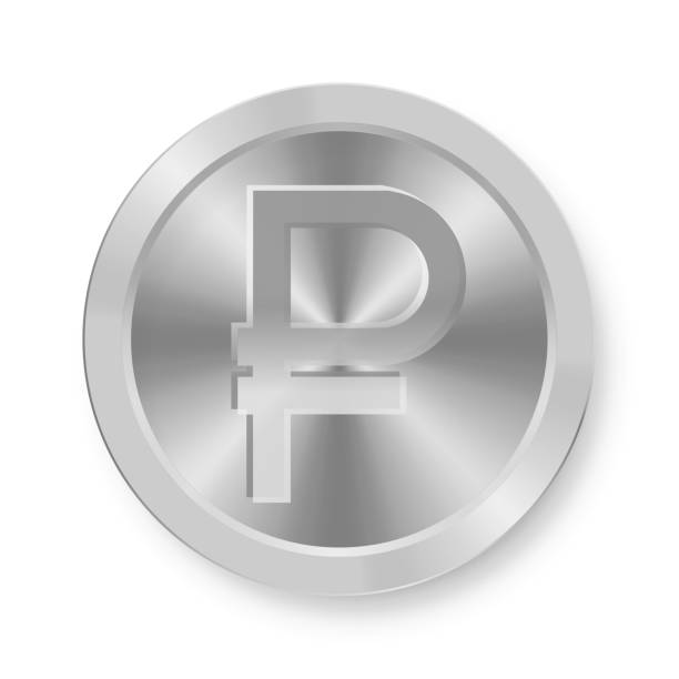 istock Silver coin of russian ruble Concept of internet currency 1391779206