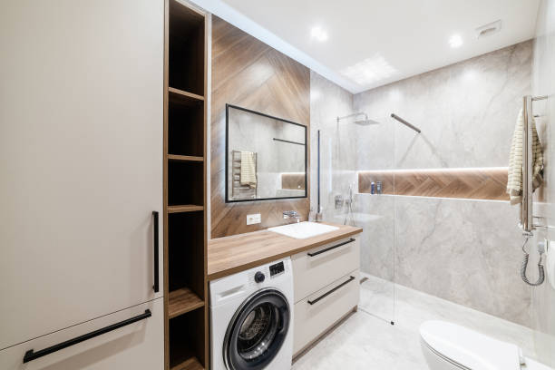istock interior design of the bathroom in light colors with lighting 1391779937