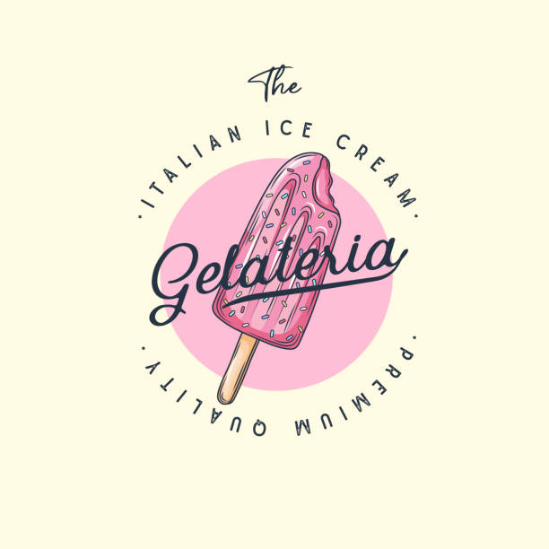logo ice cream. italian ice cream emblem. ice cream with letters in a circle. - meyveli buz illüstrasyonlar stock illustrations