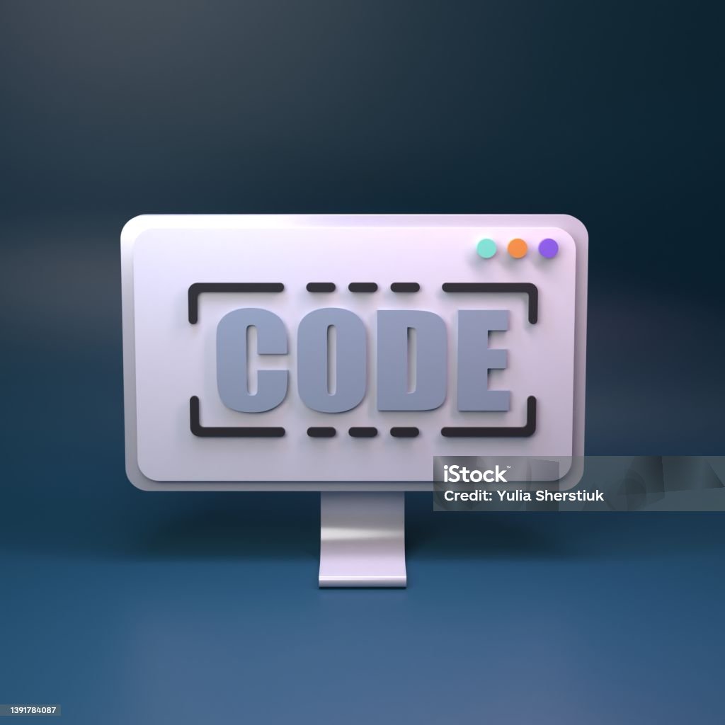 The Code Symbol Image Code Symbol On Computer Concept Of Programming 3d Render Stock Photo ...
