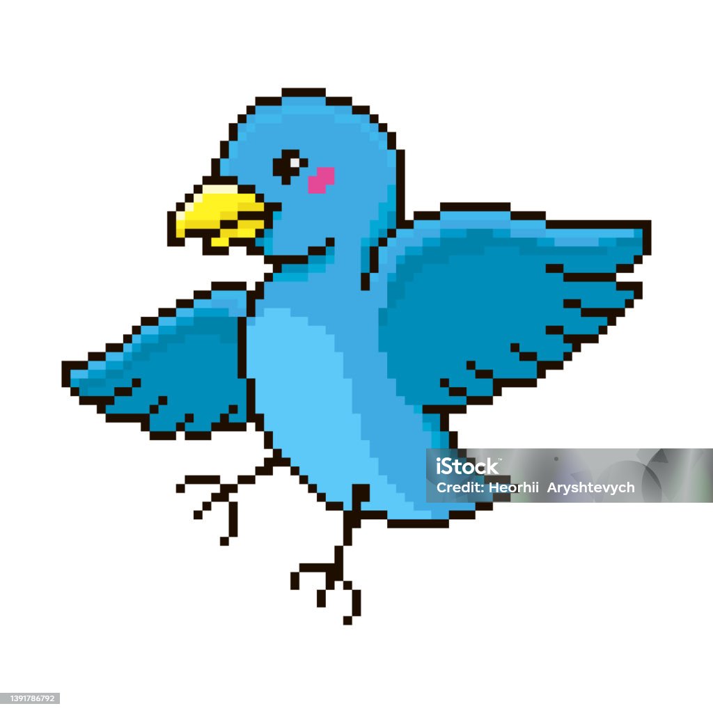 Simple Vector Flat Pixel Art Illustration Of Cartoon Funny Blue Flying Bird  Stock Illustration - Download Image Now - iStock