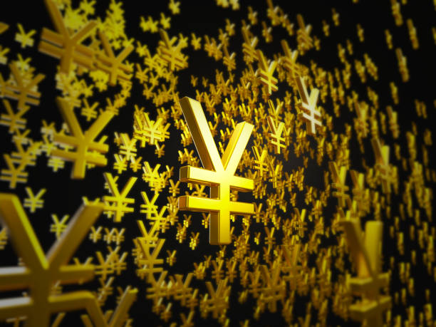 Japanese yen symbol, abstract blur background. stock photo