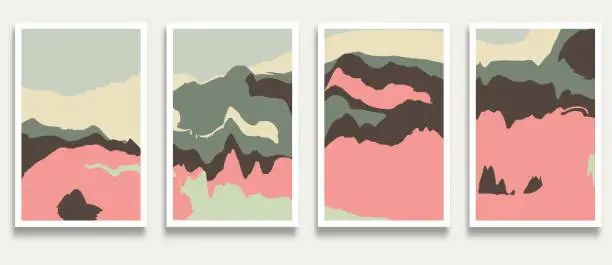 Vector illustration of Vector Engraving Style Fluidity Mountain Watercolors Ink Wash Painting Scene Pattern Banner Card Design Element,Illustration Abstract Backgrounds Collection