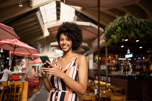 Portrait of  beautiful woman at municipal market of São Paulo