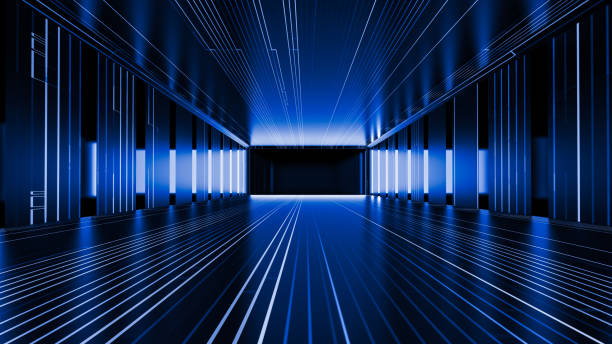 istock Panorama Dark Blue light Glow Tunnel. 1391792224