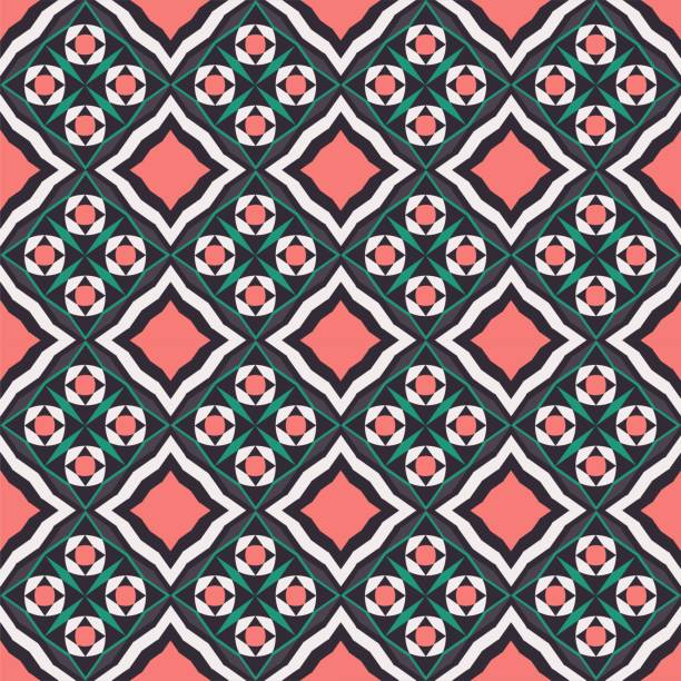 Islamic persian pattern Vector red green color ethnic geometric shape seamless on black background. Islamic persian pattern design. Use for fabric, textile, interior decoration elements, upholstery, wrapping. chinese tapestry stock illustrations