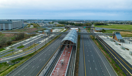 The autobahn in Germany, view from the bridge over the road, the movement of cars