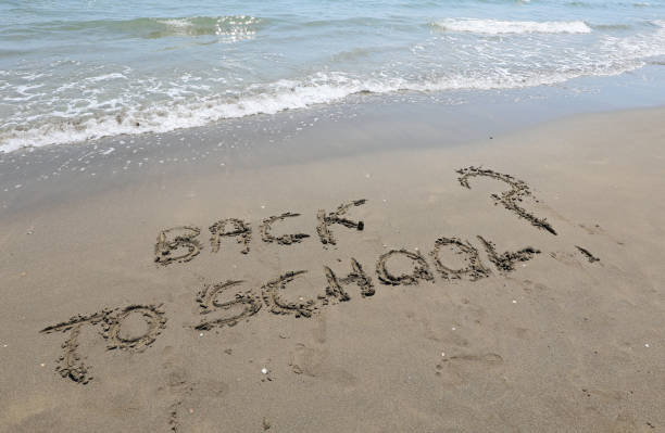 istock big text BACK TO SCHOOL and question mark on the beach 1391800262