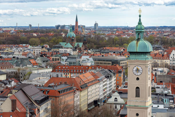 istock areal view of Munich Germany with Heiliggeistkirche and red rooftops 1391806795