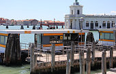 boarding area for the vaporetto in San Marco in Venice without people and no tourists due to the Lockdown in Italy
