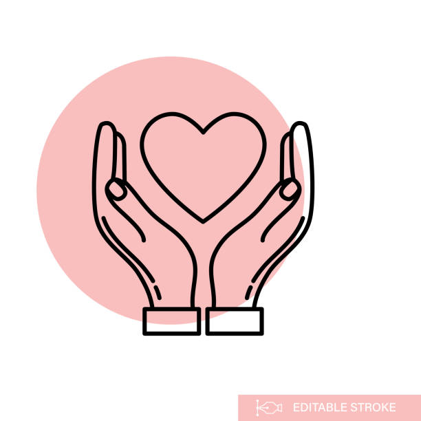 Heart Hands - Charity And Donation Thin Line Icon Colourful thin line design style charity and donation icon. Editable line with circles of color on a transparent background. File includes EPS Vector and high-resolution jpg. giving tuesday stock illustrations