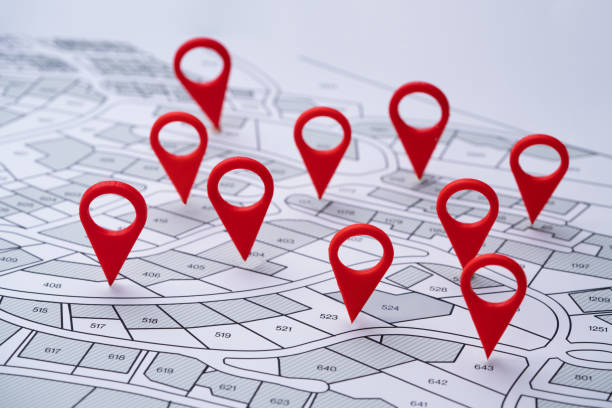 istock Local Cadastre Map And Location Pins 1391808549