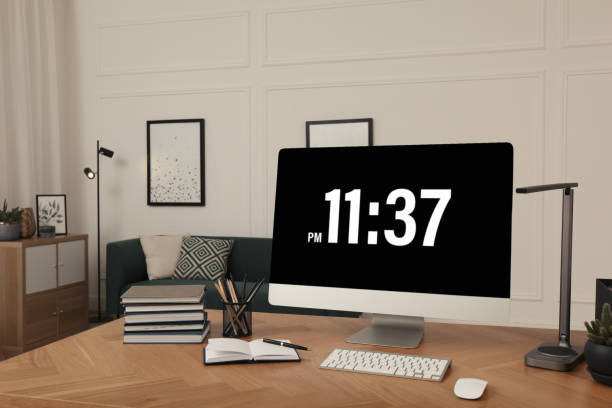 istock Comfortable workplace with modern computer on wooden desk in room. Interior design 1391812065