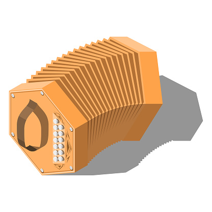 Isometric 3D Music Instrument Concertina Play Element Vector Design Style For Concert, Performance, Relax