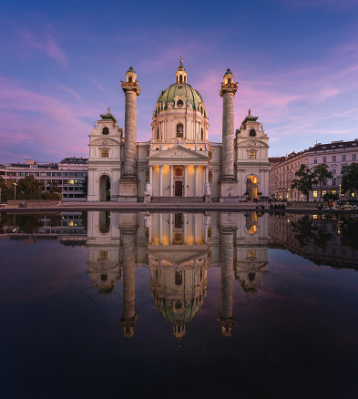 Karlskirche (St Charles Church) at sunset - Vienna, Austria