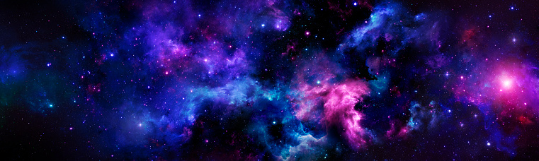 Cosmic background with purple nebula and shining stars in an infinite universe
