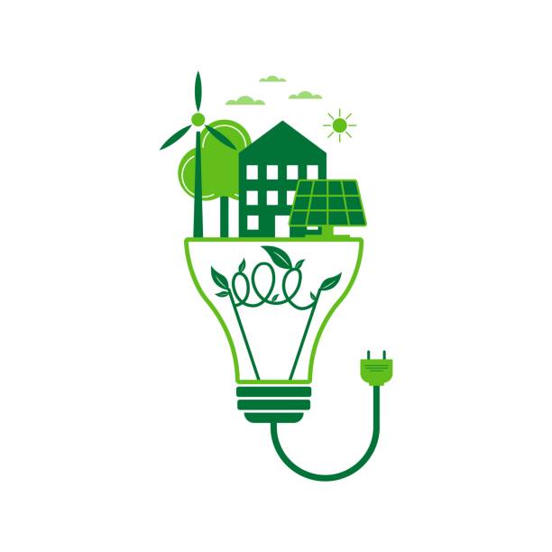 save energy 1 Energy saving concept. The concept of nature conservation and ecology. Solar panels and windmills. Ecology, renewable alternative energy sources. Vector. energy efficient stock illustrations