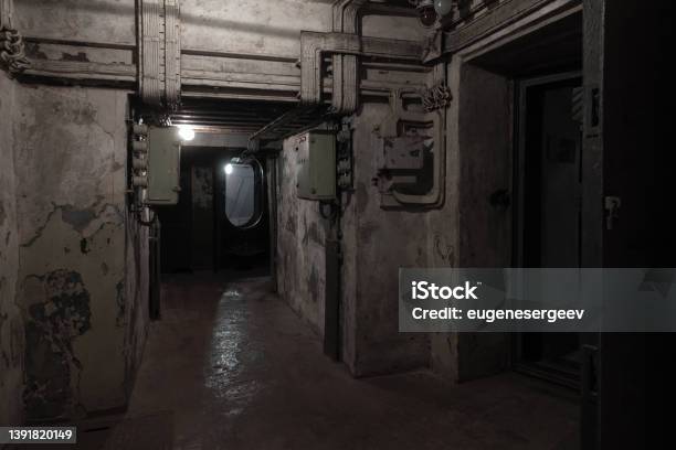 Abstract Dark Military Bunker Interio Stock Photo - Download Image Now - Door, Sand Trap, Abstract