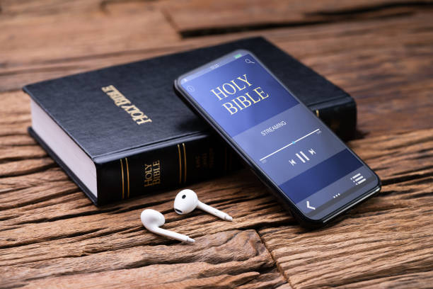 Hearing Bible Music On Phone. Christian Studying