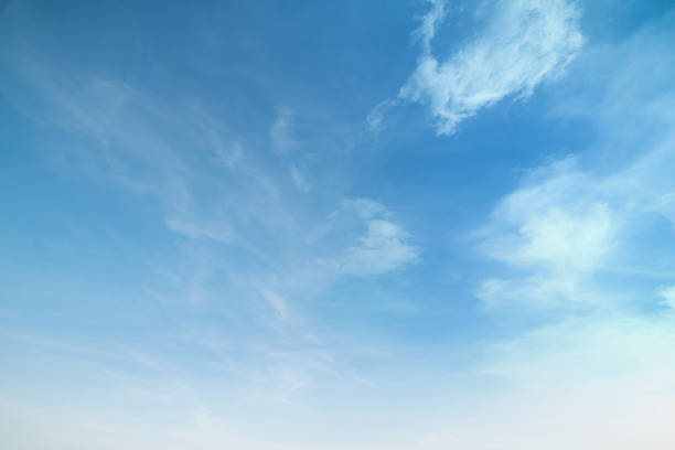 Photo of Summer blue sky cloud gradient light white background. Beauty clear cloudy in sunshine calm bright winter air bacground. Gloomy vivid cyan landscape in environment day horizon skyline view spring wind