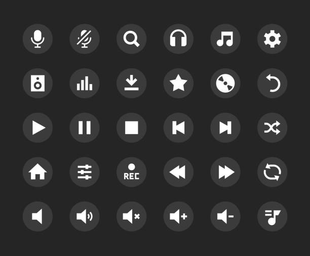 멀티미디어 오디오 버튼 아이콘 세트 - resting interface icons play symbol stock illustrations