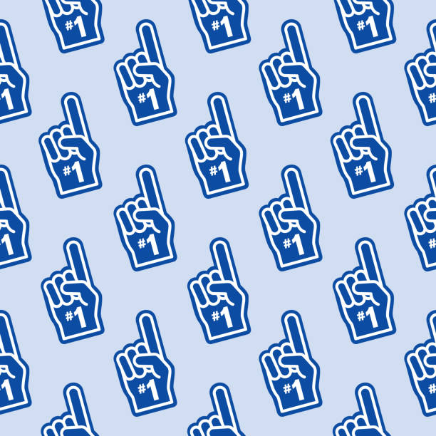 Blue Number 1 Hand Seamless Pattern Vector seamless pattern of a number one blue and white sports hands. pep rally stock illustrations